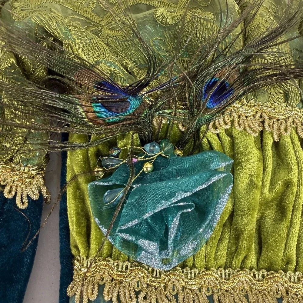 Pier 1 Peacock Boot Stockings Set Of 2 Victorian Velvet Glam Fancy Christmas‎